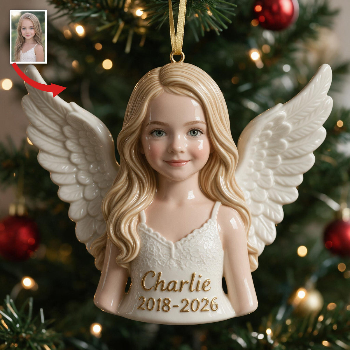 Personalisierte Weihnachts-Mädchen-Gedenk-3D-Ornament