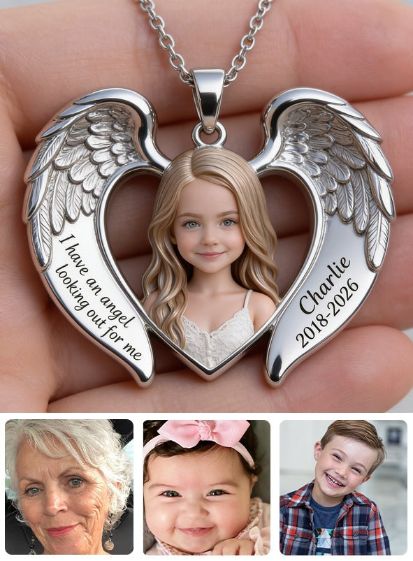 Personalized Little Girl Memorial Angel Wing Pendant Necklace