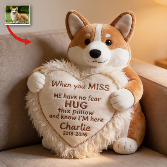 Personalized Tan and White Pembroke Welsh Corgi Memorial Faux Fur Pillow