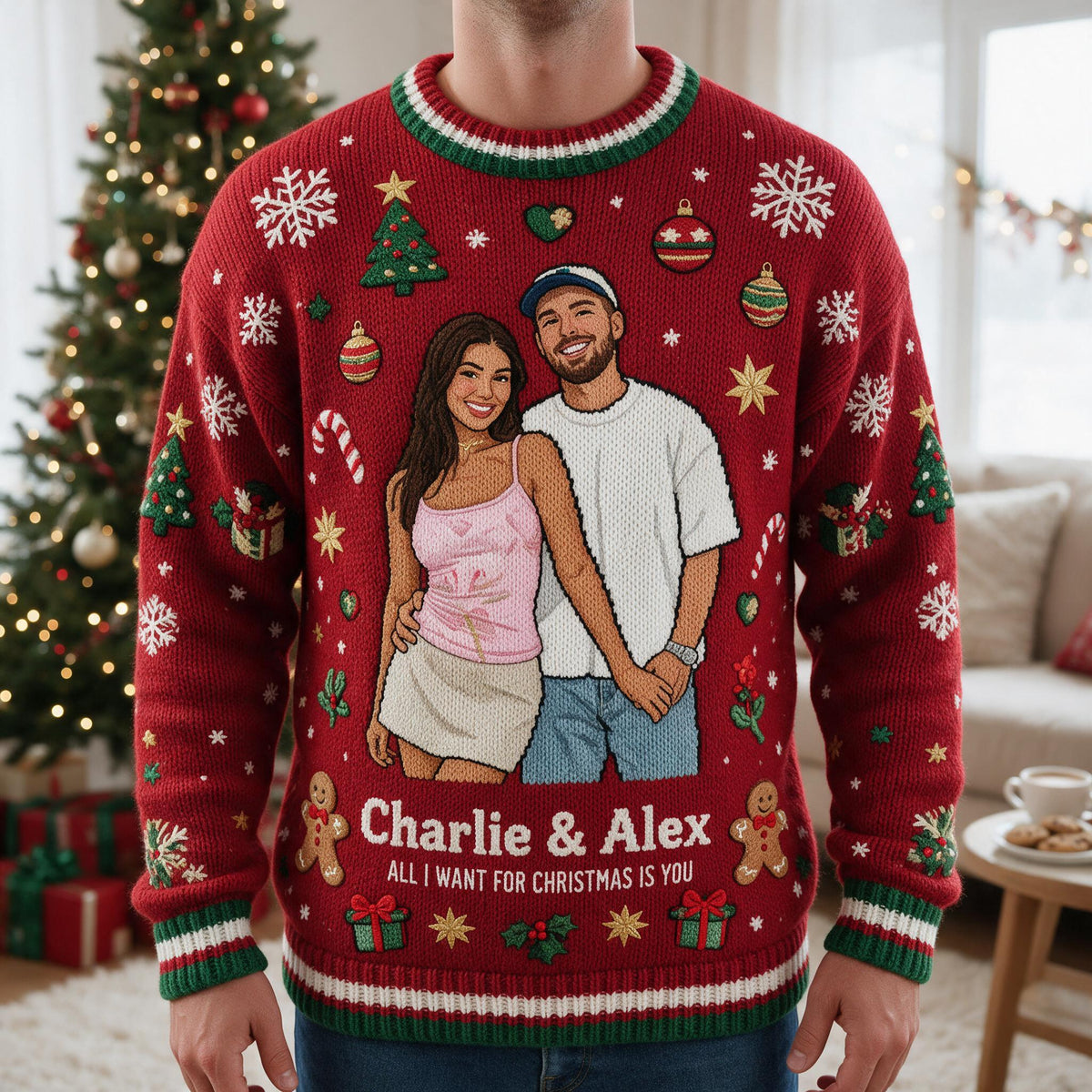 Personalized Christmas 5th Anniversary 2021 Latino Couple Ugly Sweater