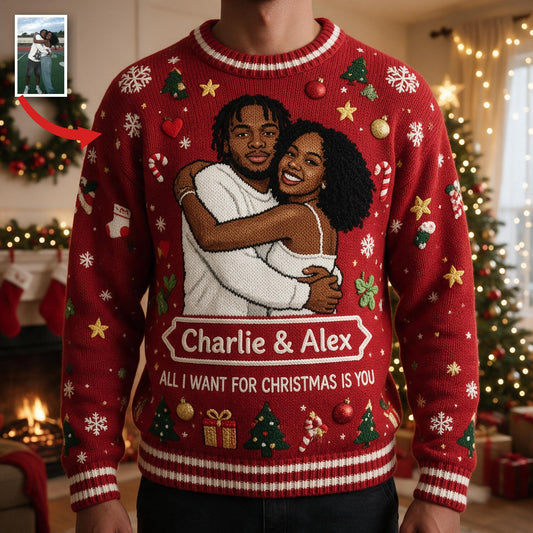 Personalized Christmas 5th Anniversary 2021 Black Couple Ugly Sweater for Husband Wife