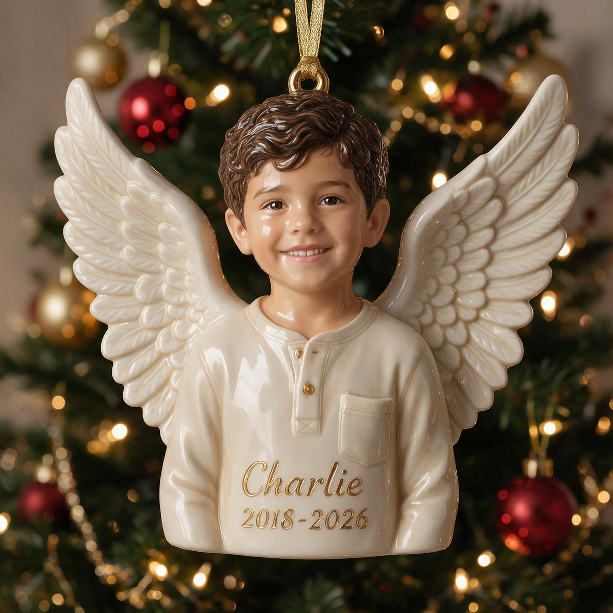 Personalisierte Weihnachts Latino kleiner Junge Engel 3D Gedenk Ornament