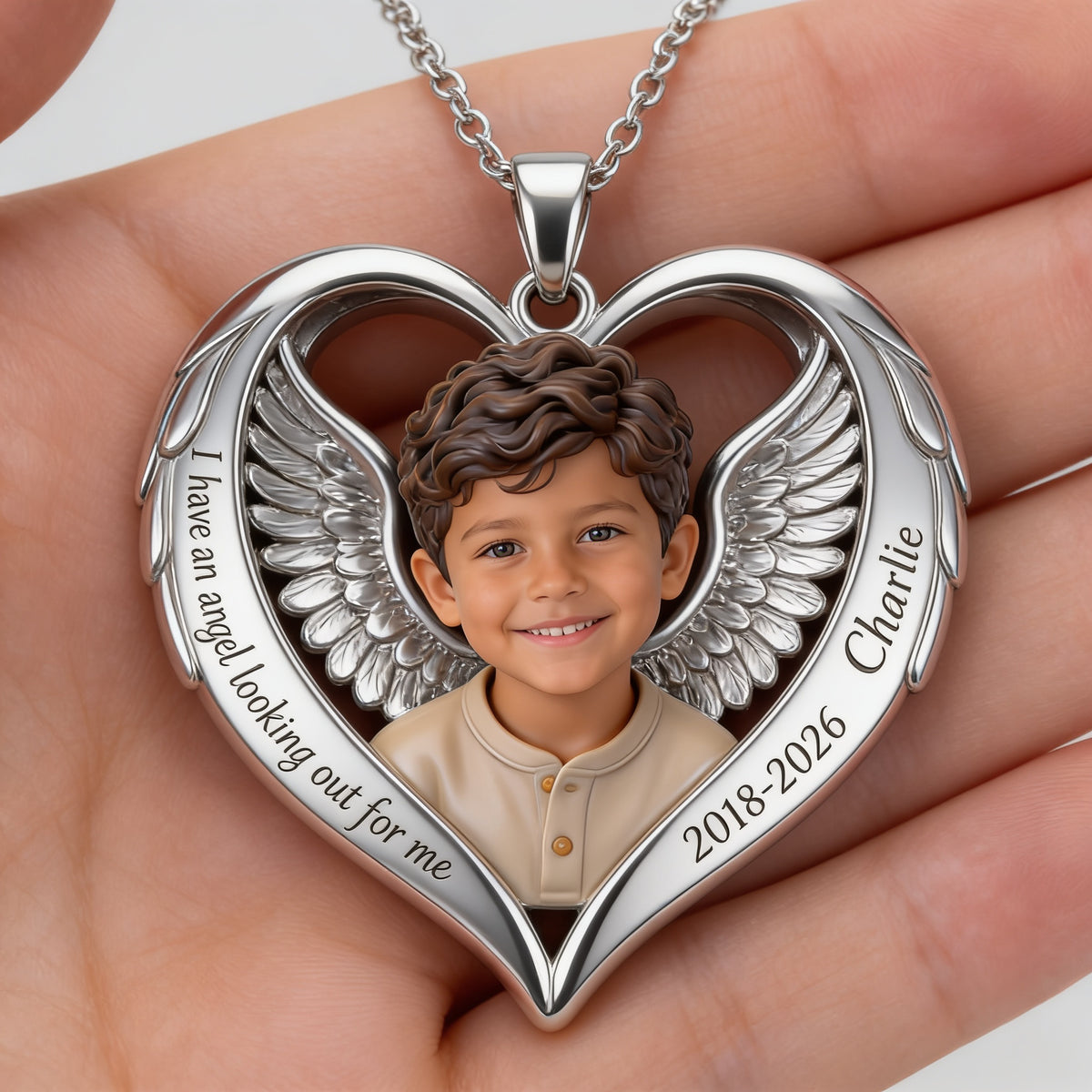 Personalized Memorial Latino Little Boy Heart Pendant Necklace Keepsake Gift