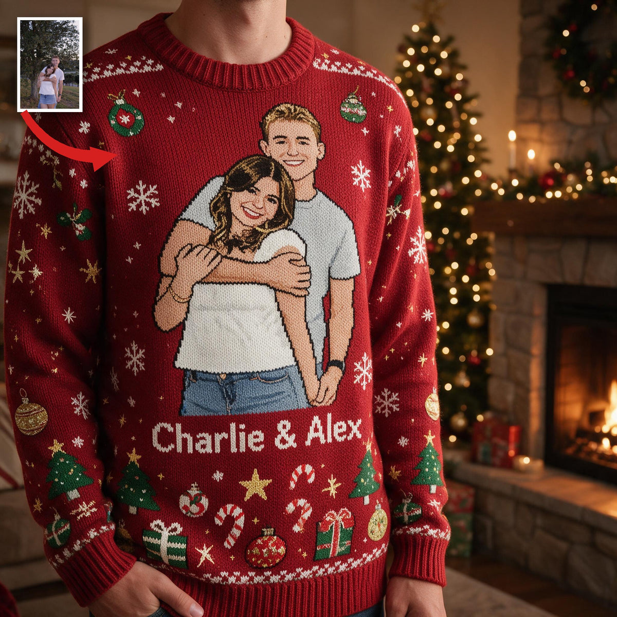 Personalized 5th Anniversary Christmas Couple Ugly Sweater
