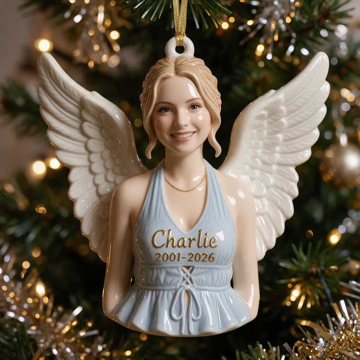 Personalisierte Weihnachtsfrau Engel Gedenk 3D Ornament