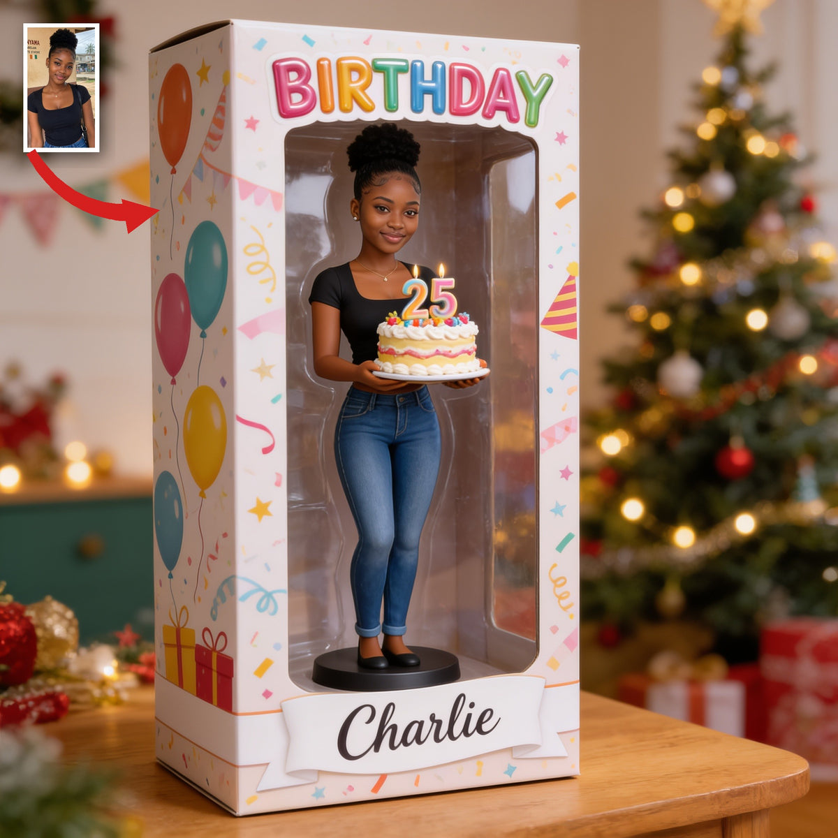 Personalized 25th Birthday Black Woman Acrylic Display Box Keepsake Gift