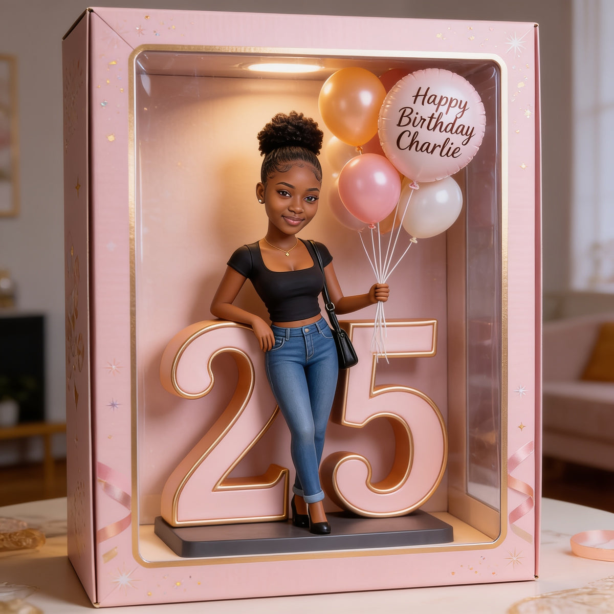 Personalized 25th Birthday Black Woman Acrylic Display Box Keepsake Gift