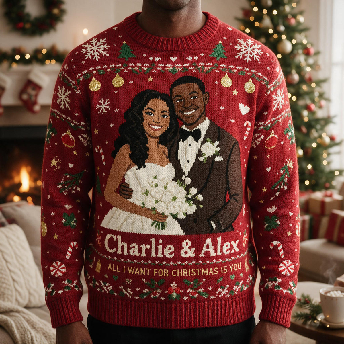 Personalized 10th Wedding Anniversary 2016 Black Couple Christmas Ugly Sweater