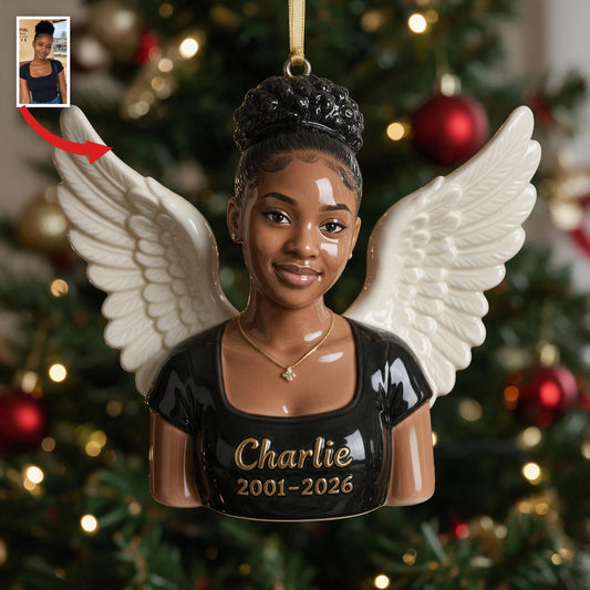 Personalized Christmas Memorial Black Woman Angel 3D Ornament Keepsake