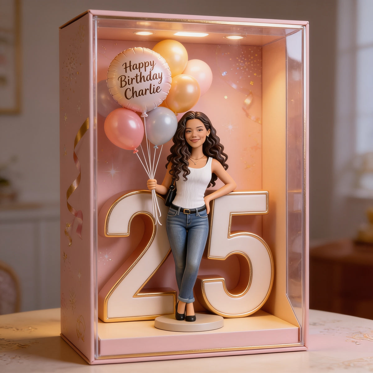 Personalized 25th Birthday Latina Woman Acrylic Display Box Keepsake Gift