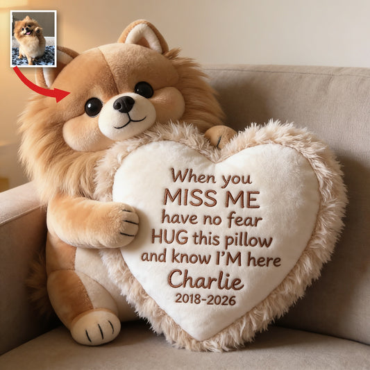 Coussin en Fausse Fourrure Personnalisé en Forme de Pomeranian Doré
