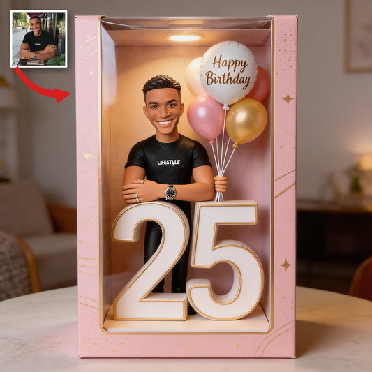 Personalisierte 25. Geburtstags-Acryl-Displaybox für schwarze Männer, Erinnerungsgeschenk für ihn