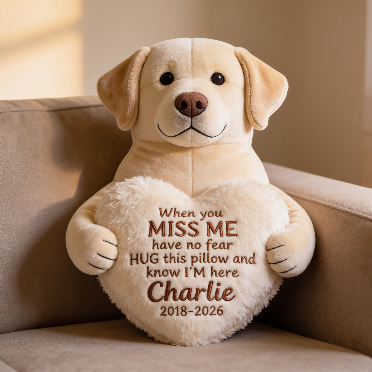 Personalized Yellow Labrador Retriever Memorial Faux Fur Shaped Pillow Pet Loss Gift