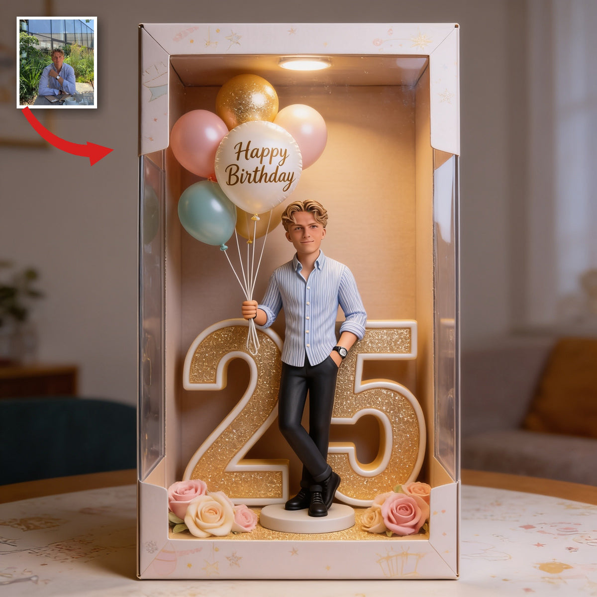 Personalized 25th Birthday Man Acrylic Display Box, Keepsake Gift for Him