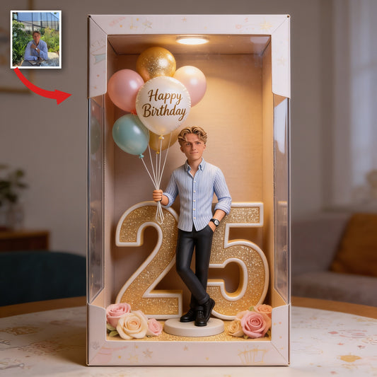 Personalisierte 25. Geburtstags-Man-Acryl-Displaybox, Erinnerungsgeschenk für ihn