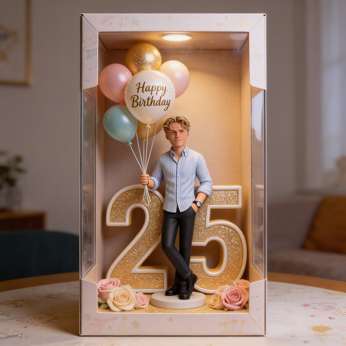 Personalized 25th Birthday Man Acrylic Display Box, Keepsake Gift for Him