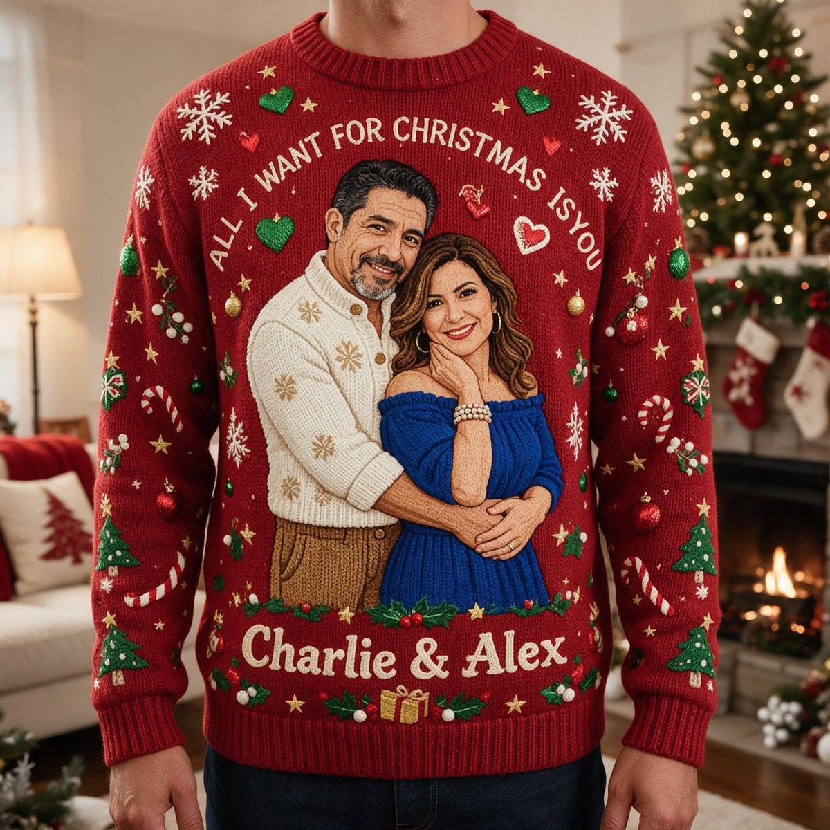 Personalized Christmas 30th Anniversary 1996 Middle-Aged Latino Couple Ugly Sweater