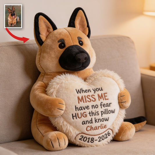 Personalized Adult Black and Tan German Shepherd Memorial Faux Fur Shaped Pillow