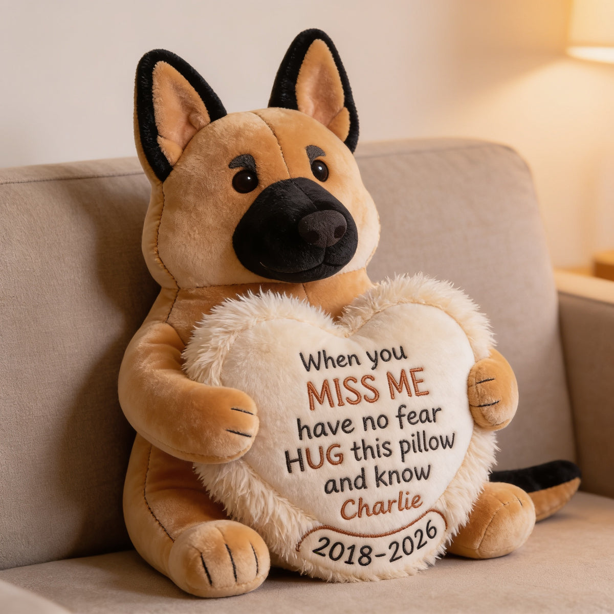 Personalized Adult Black and Tan German Shepherd Memorial Faux Fur Shaped Pillow