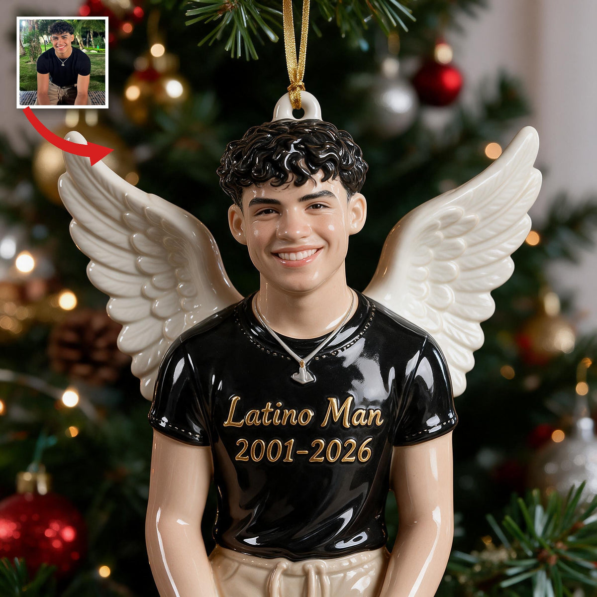 Ornement en Résine 3D Ange Latino Personnalisé pour Noël