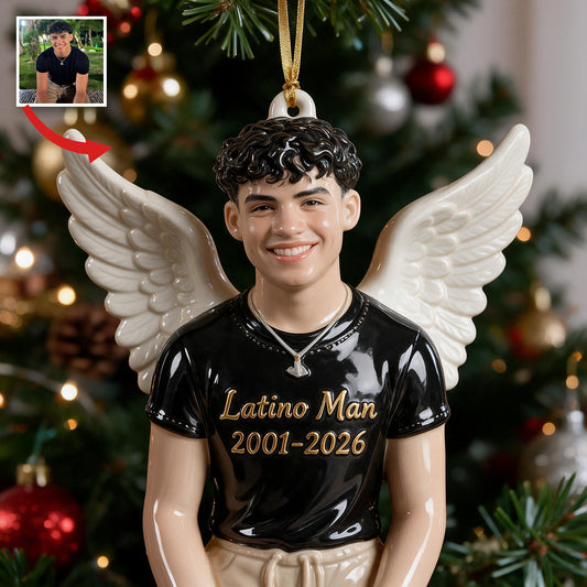 Personalized Christmas Memorial Latino Man 3D Angel Ornament