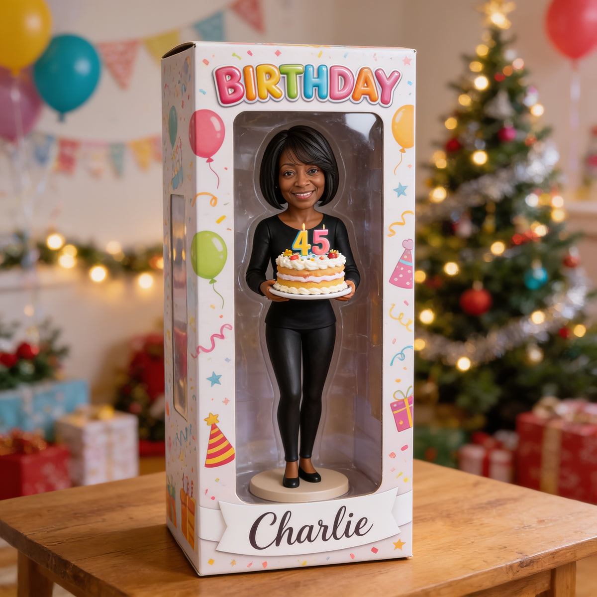 Personalized 45th Birthday Middle-Aged Black Woman Acrylic Display Box Gift