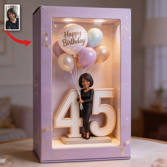 Personalisierte 45. Geburtstags-Acryl-Displaybox für schwarze Frauen mittleren Alters