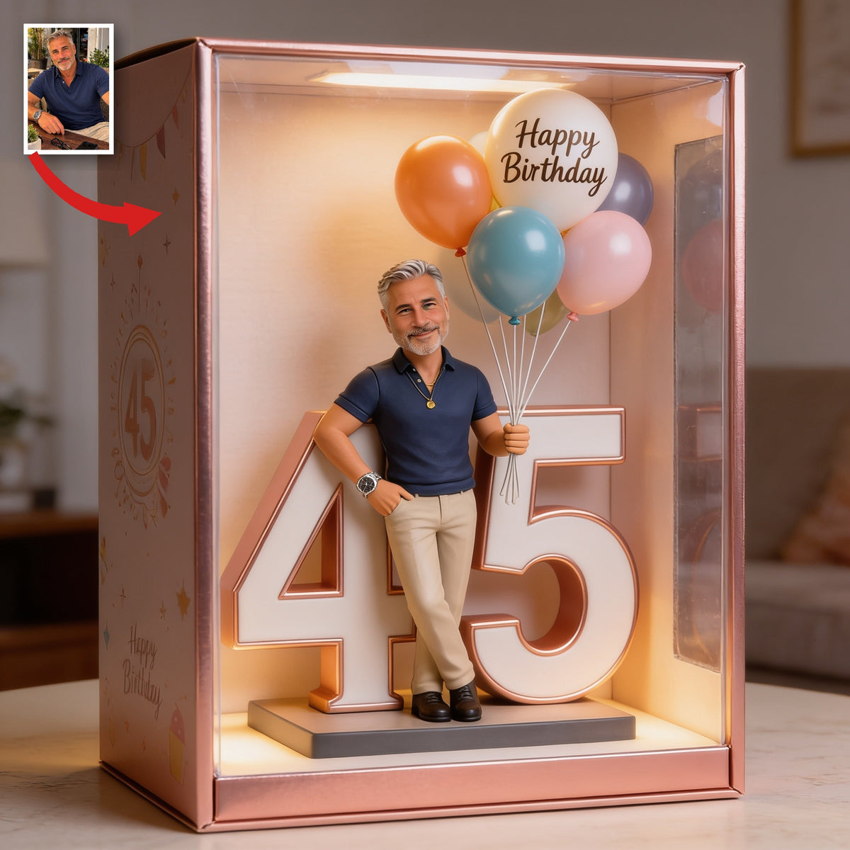 Personalisierte 45. Geburtstags-Acryl-Displaybox für Männer