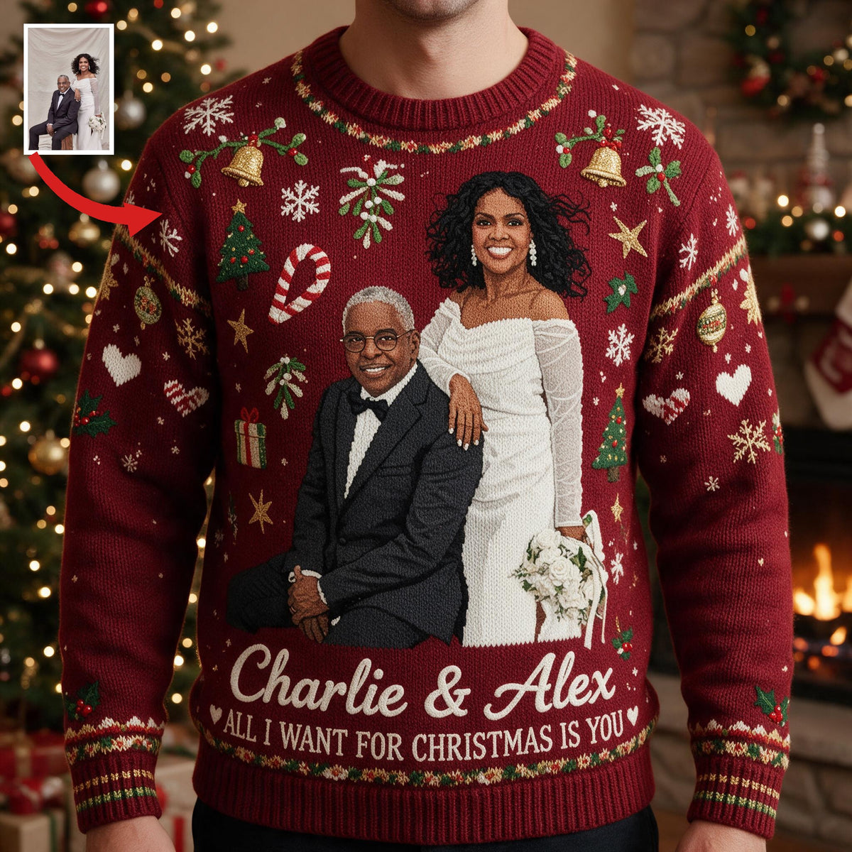 Personalisierter 20. Hochzeitstag 2006 Mittleres Schwarzes Paar Weihnachts Ugly Sweater
