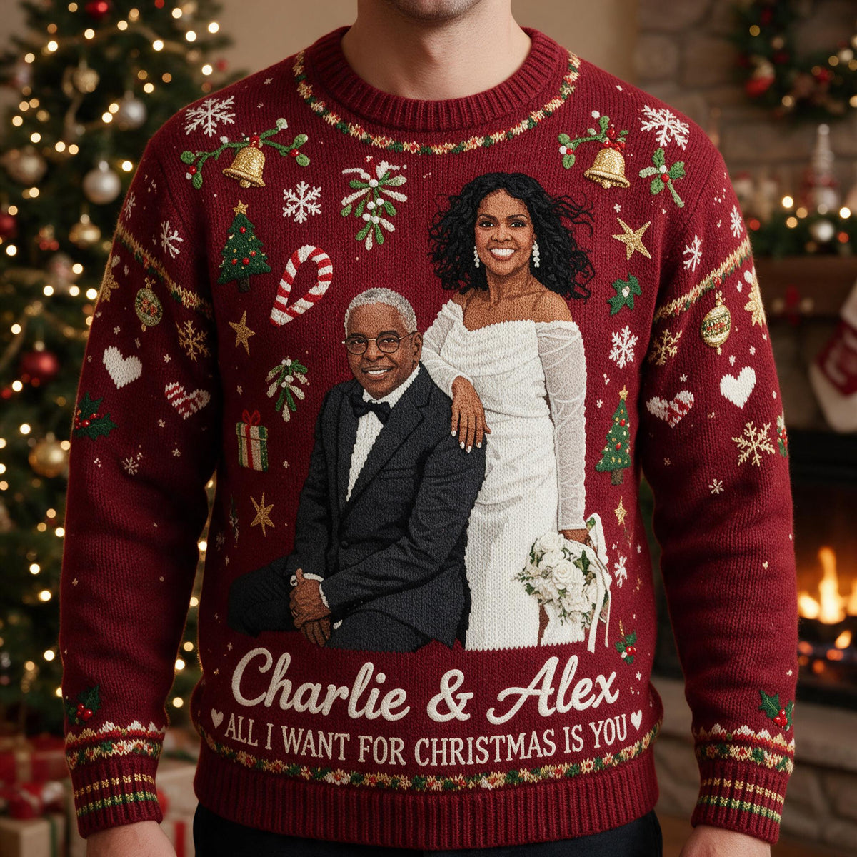 Personalisierter 20. Hochzeitstag 2006 Mittleres Schwarzes Paar Weihnachts Ugly Sweater
