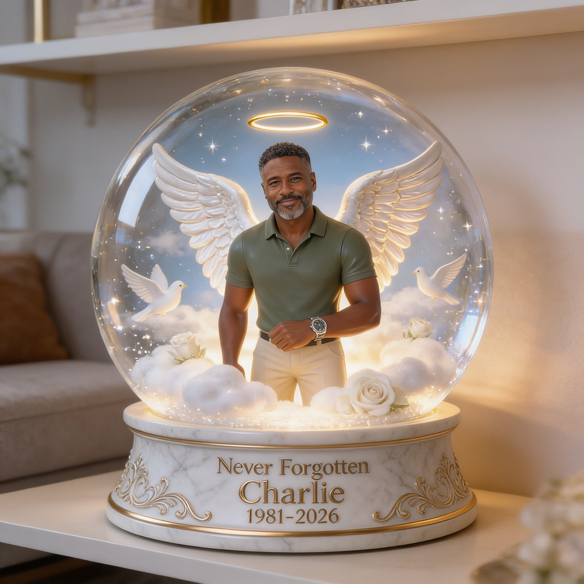 Personalized Middle-Aged Black Man Memorial Acrylic Plaque, Dad Husband Sympathy Gift