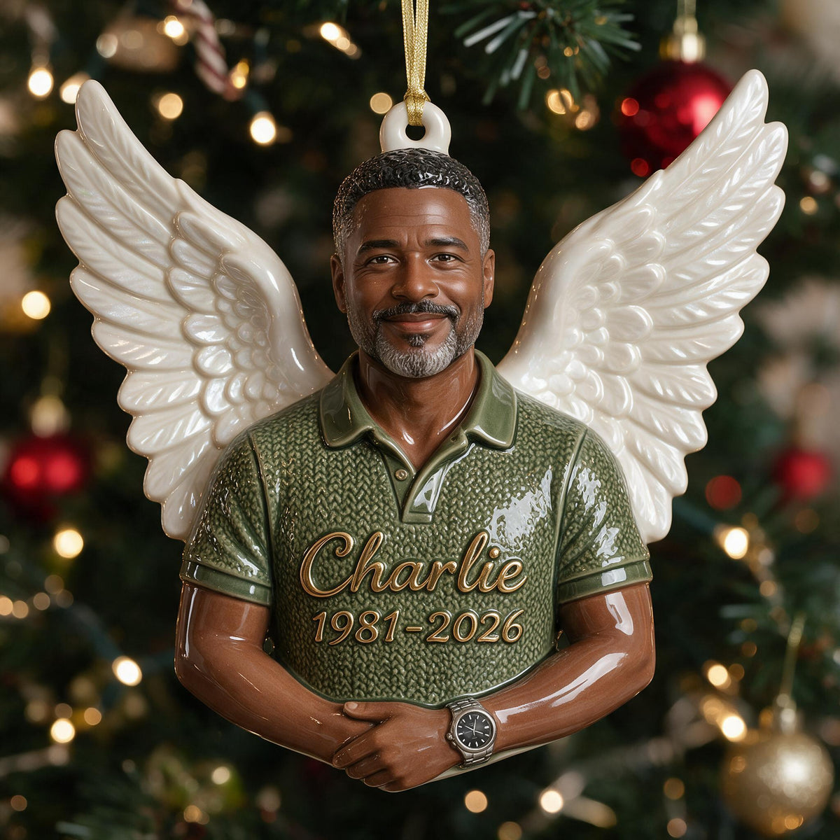 Personalisierte Weihnachts-Mittelalter Schwarzer Mann Gedenk 3D Ornament, Papa Ehemann Andenken
