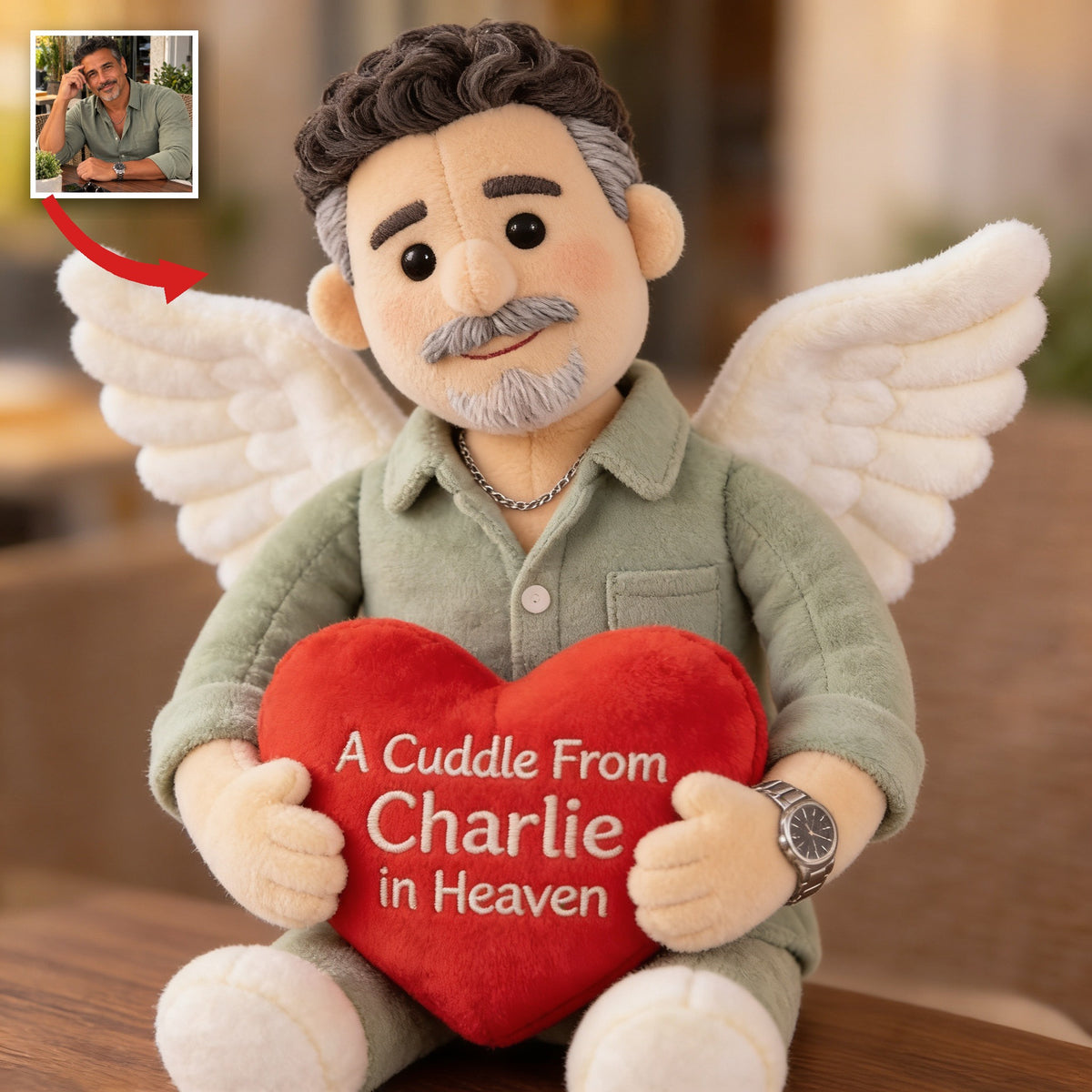 Personalized Middle-Aged Latino Man Memorial Shaped Pillow, Loss of Loved One Gift for Dad Husband