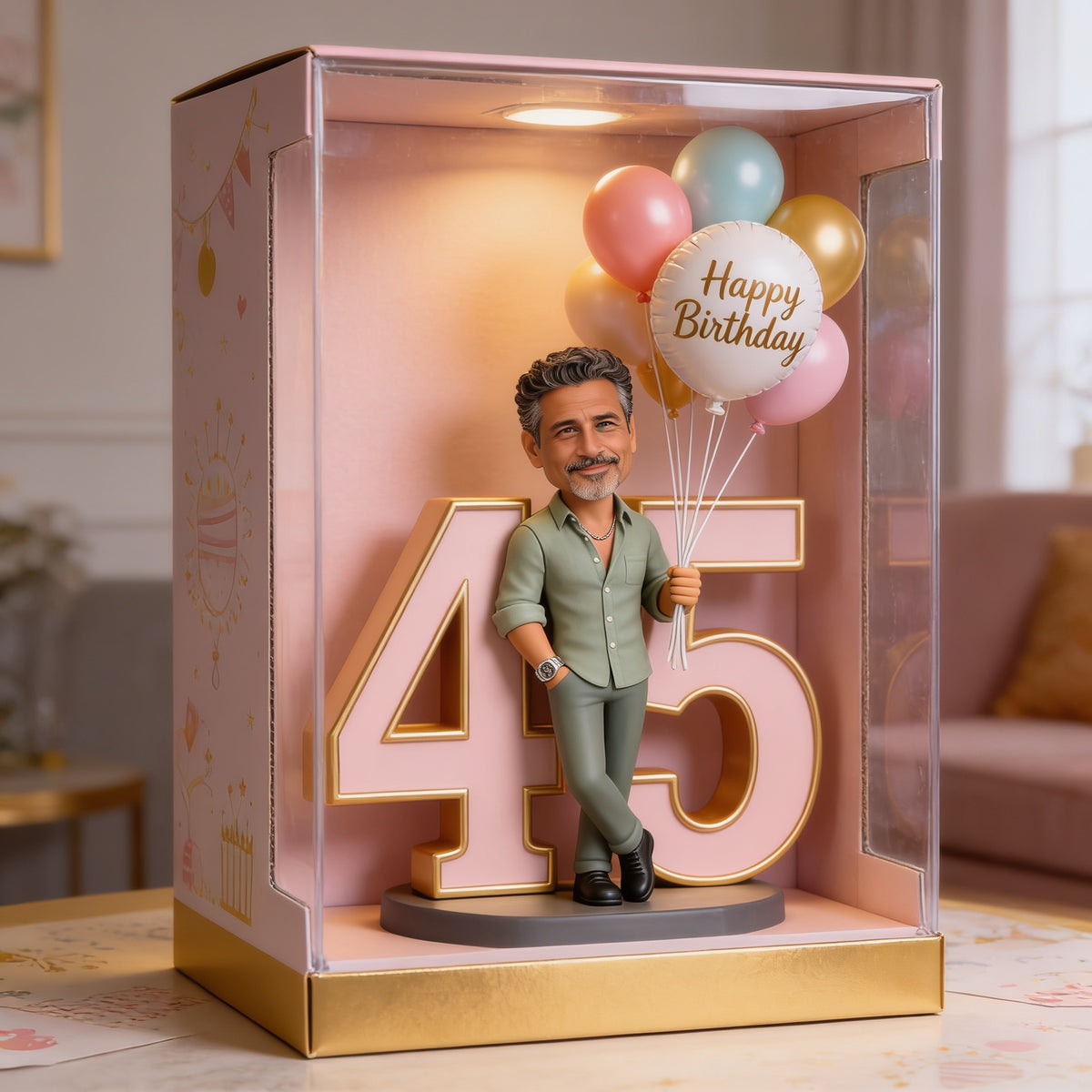 Personalized 45th Birthday Middle-Aged Latino Man Acrylic Display Box