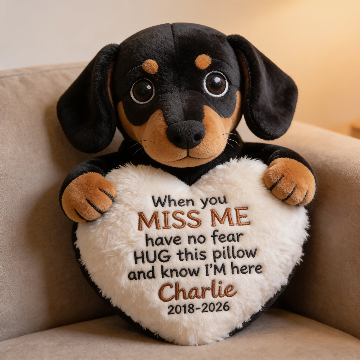 Personalized Dachshund Puppy Memorial Faux Fur Shaped Pillow Pet Loss Gift