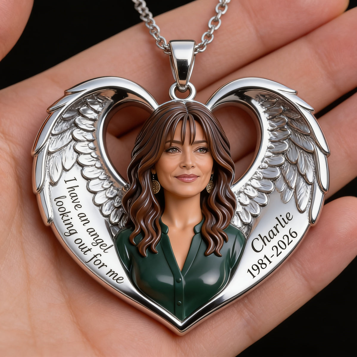 Personalized Middle-Aged Latina Woman Memorial Pendant Necklace, Mom Wife Keepsake