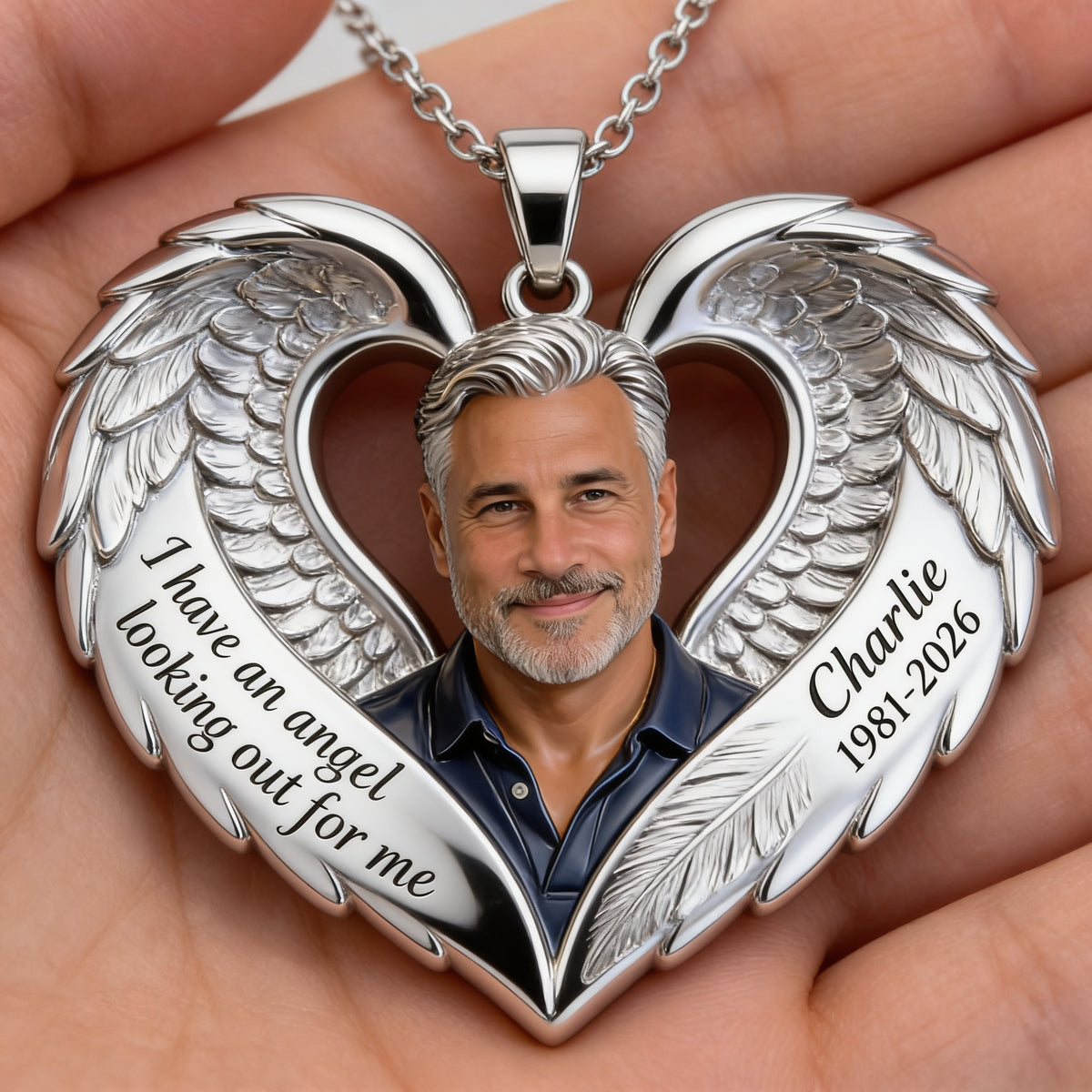 Personalized Memorial Middle-Aged Man Pendant Necklace, Dad Husband Remembrance Jewelry