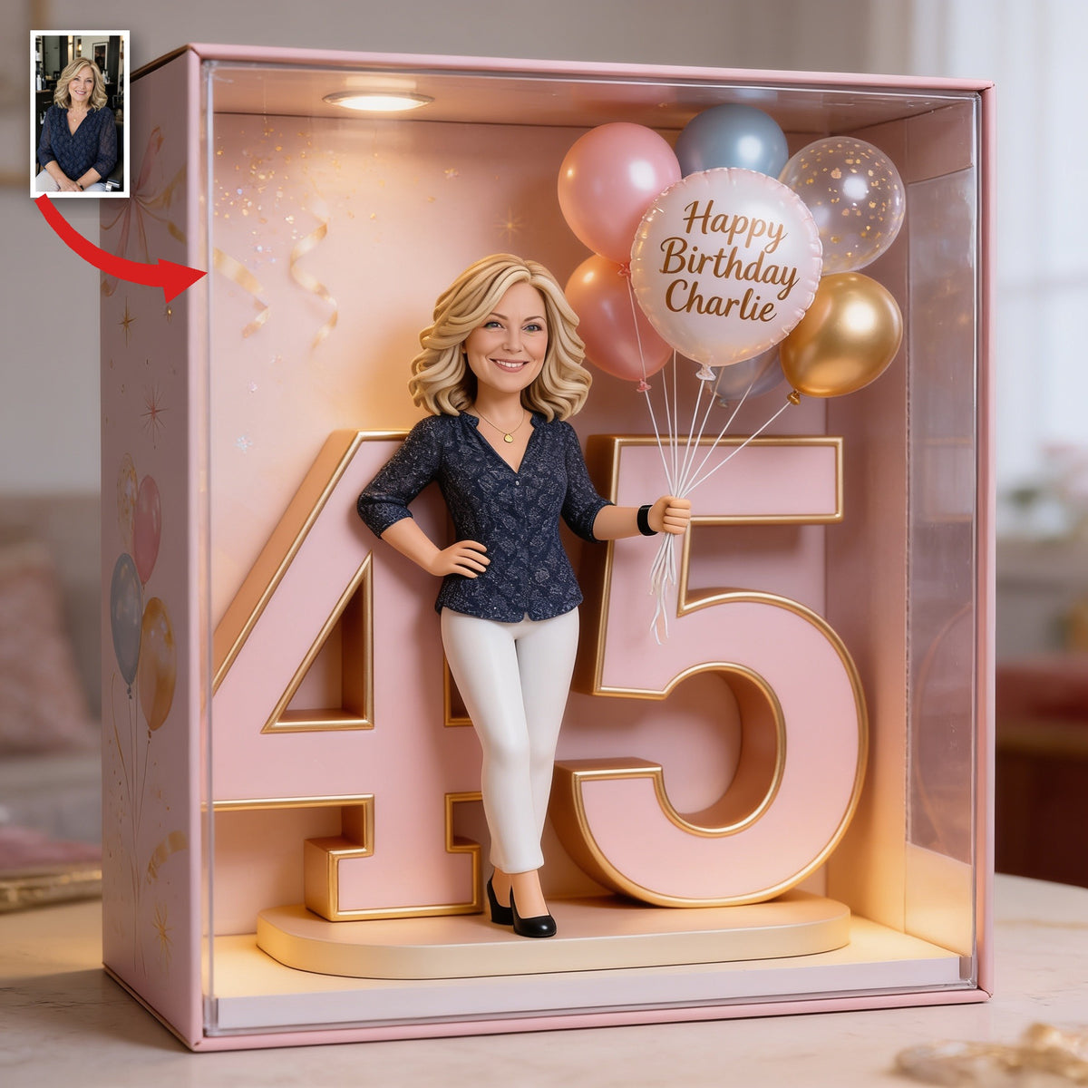 Personalized 45th Birthday Middle-Aged Woman Acrylic Display Box