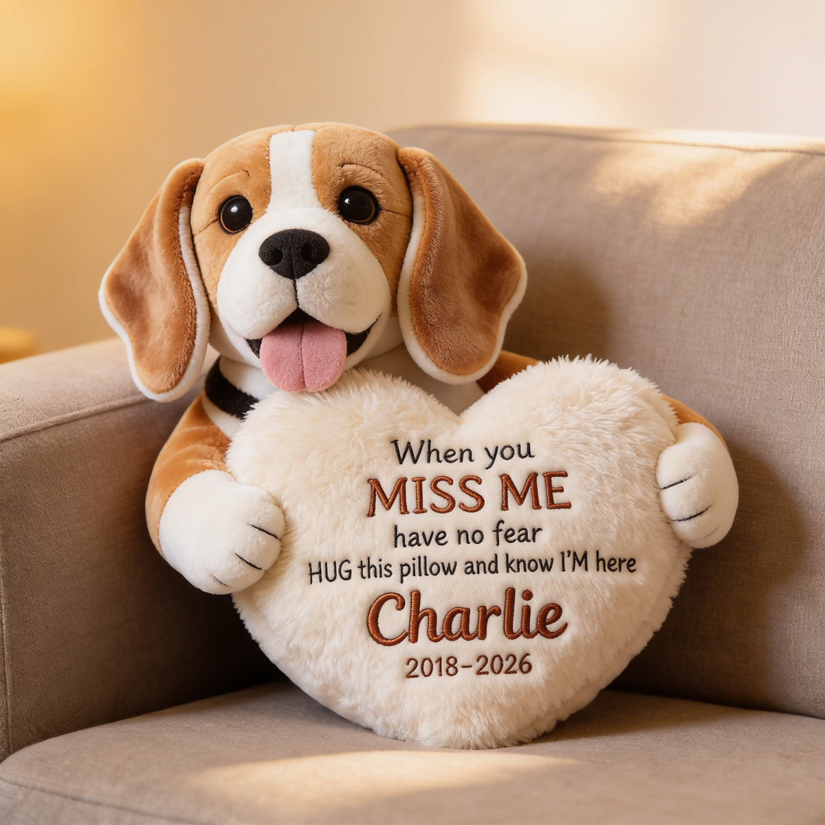 Personalized Adult Tricolor Beagle Memorial Faux Fur Shaped Pillow