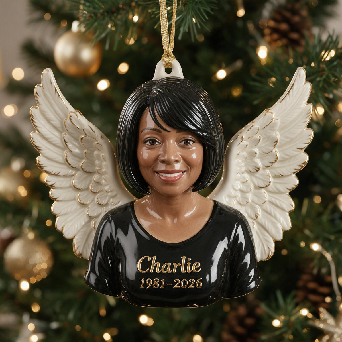 Personalized Christmas Middle-Aged Black Woman Memorial 3D Ornament