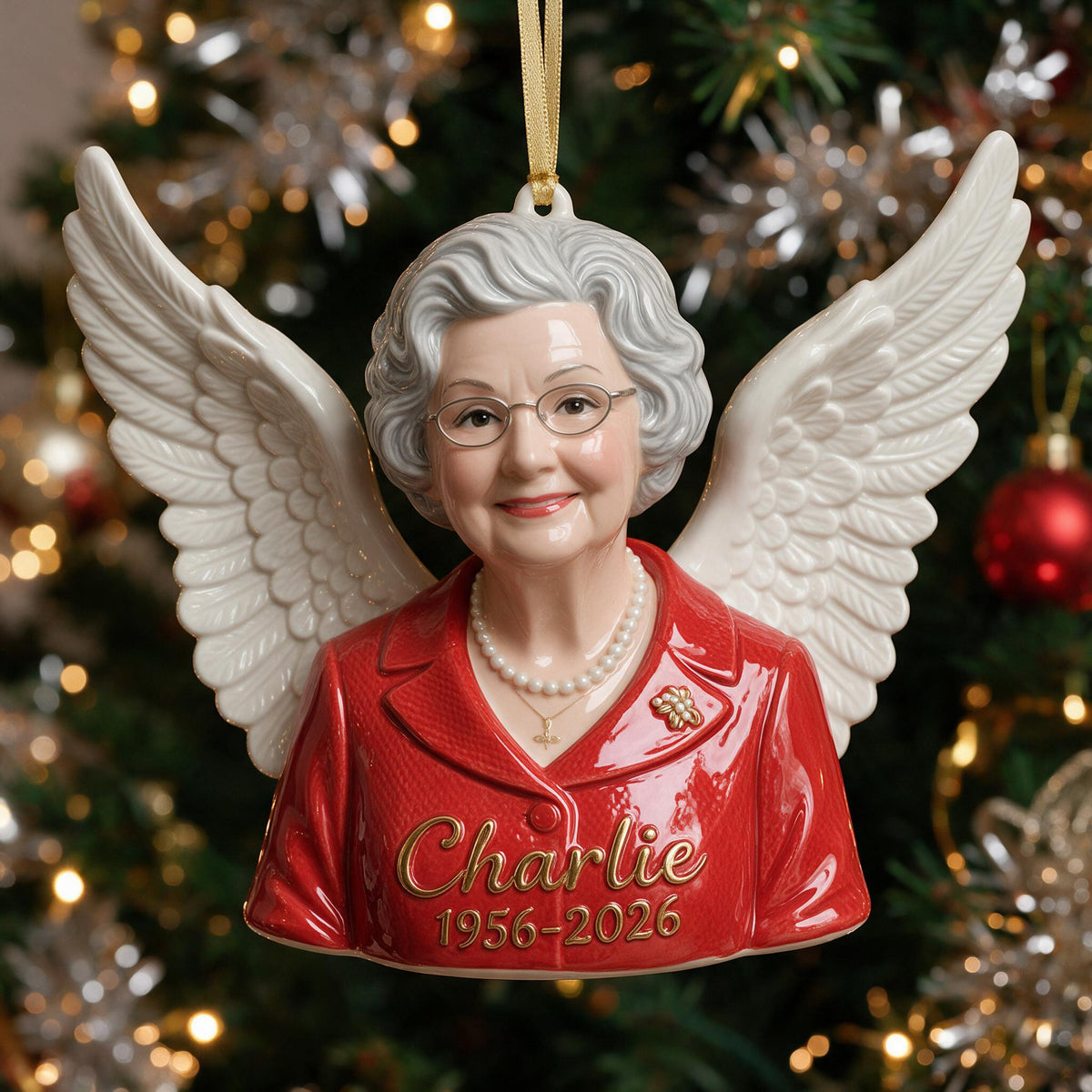 Personalized Christmas Older Woman Grandma Memorial 3D Ornament