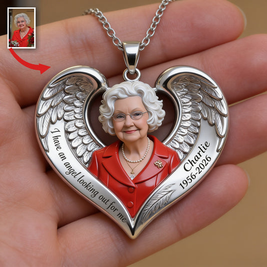 Personalized Older Woman Grandma Memorial Heart Pendant Necklace