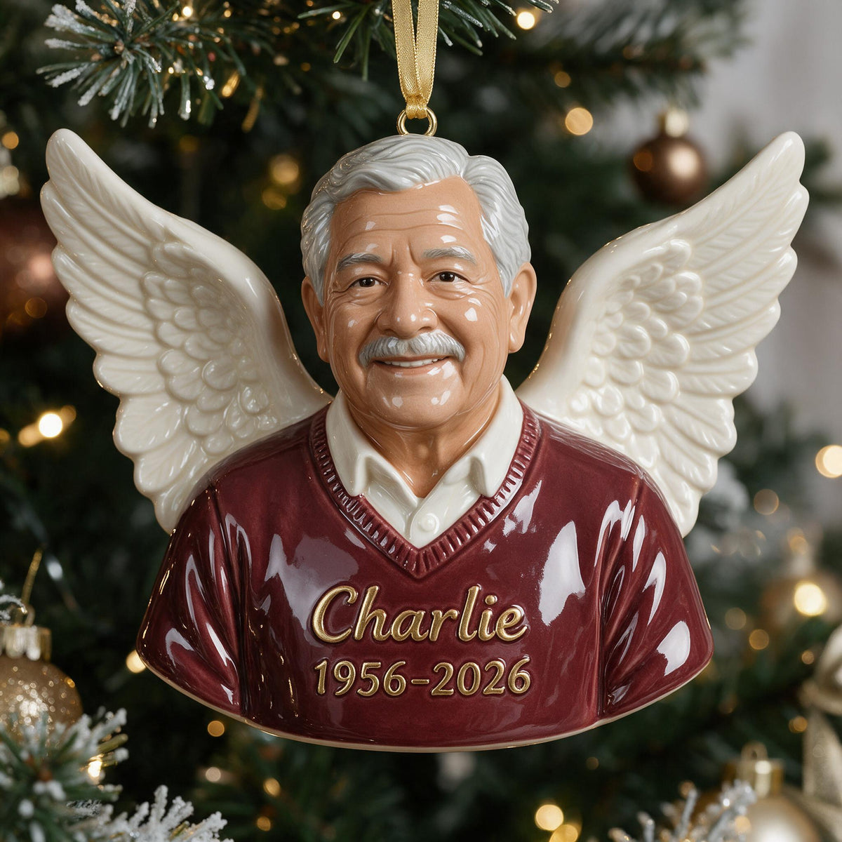 Personalized Christmas Older Latino Man Grandpa 3D Memorial Ornament Keepsake