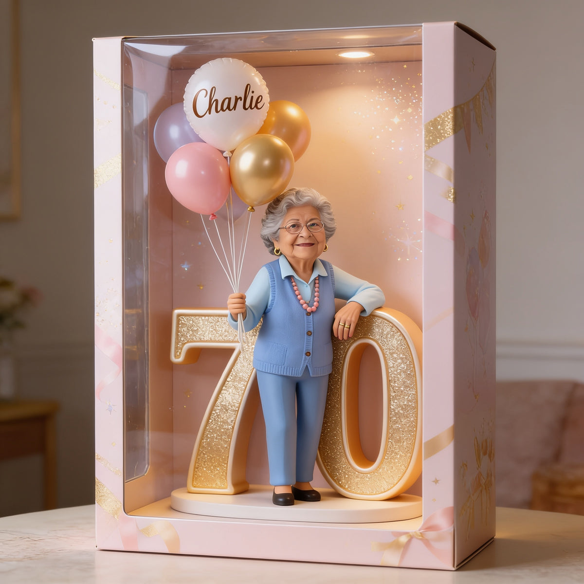 Personalized 70th Birthday Older Latina Woman Acrylic Display Box, Milestone Keepsake Gift
