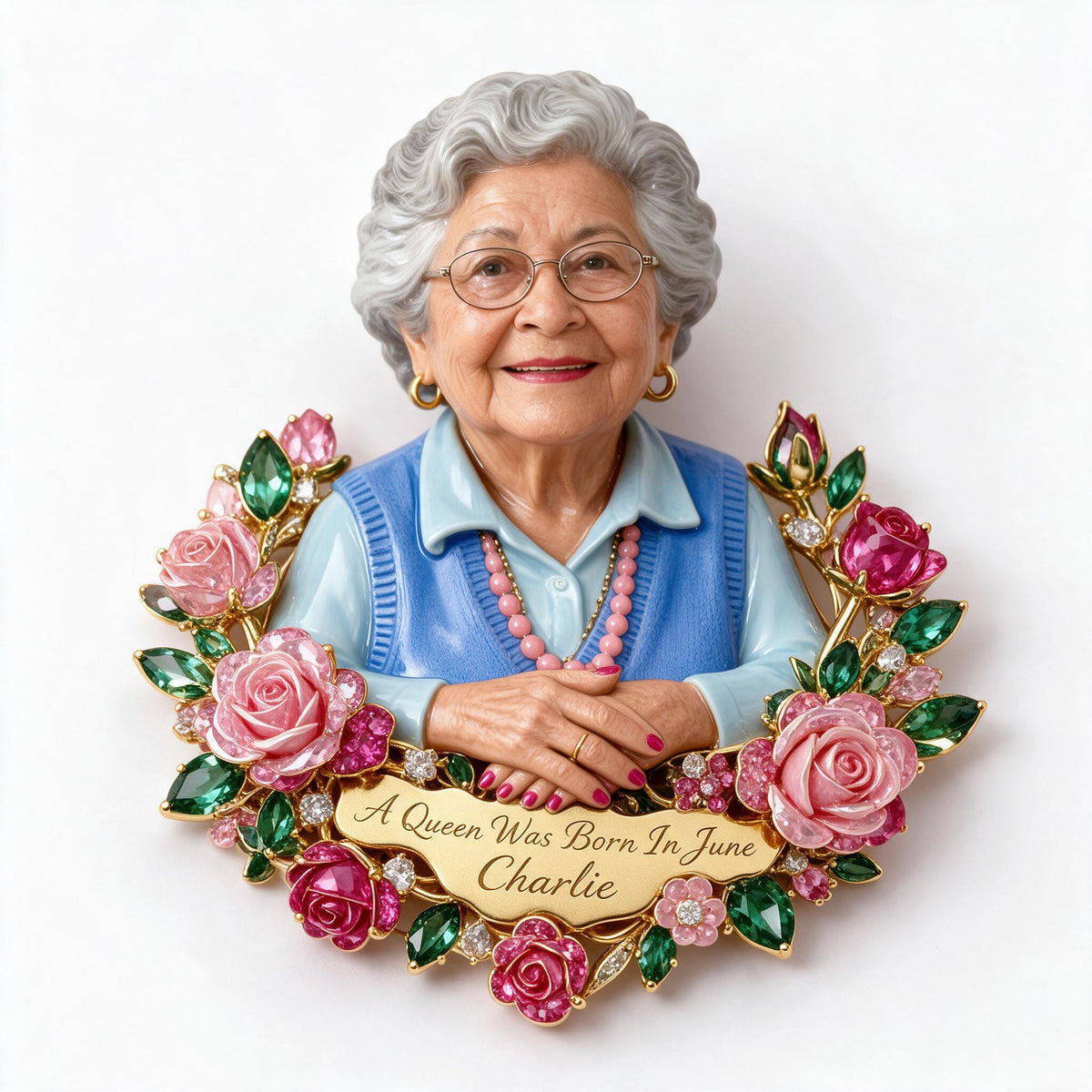Personalized 70th Birthday Older Latina Woman 3D Embossed Enamel Pin Grandma Gift