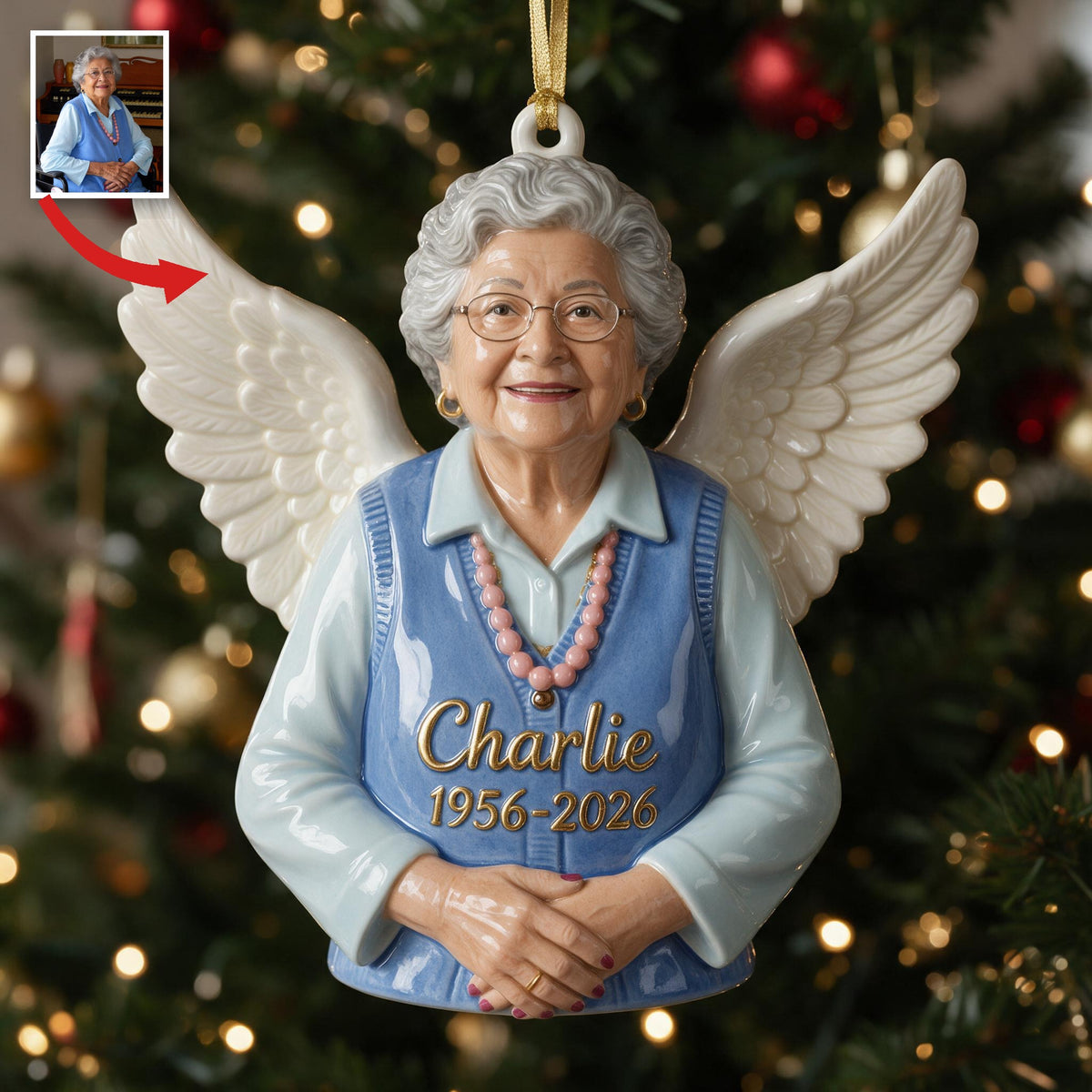 Personalized Christmas Older Latina Woman Grandma Memorial 3D Ornament