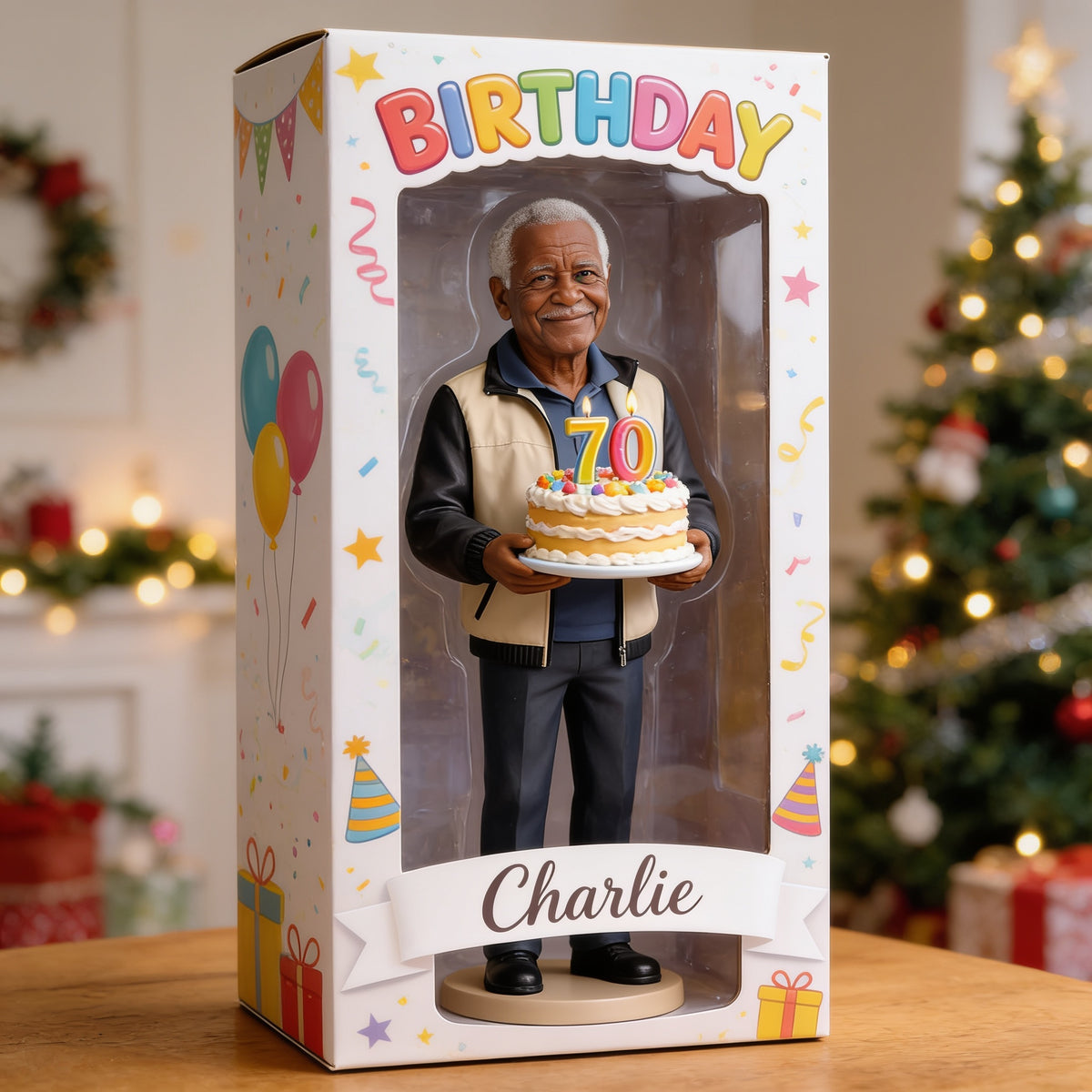 Personalized 70th Birthday Older Black Man Acrylic Display Box, Dad Grandpa Keepsake Gift