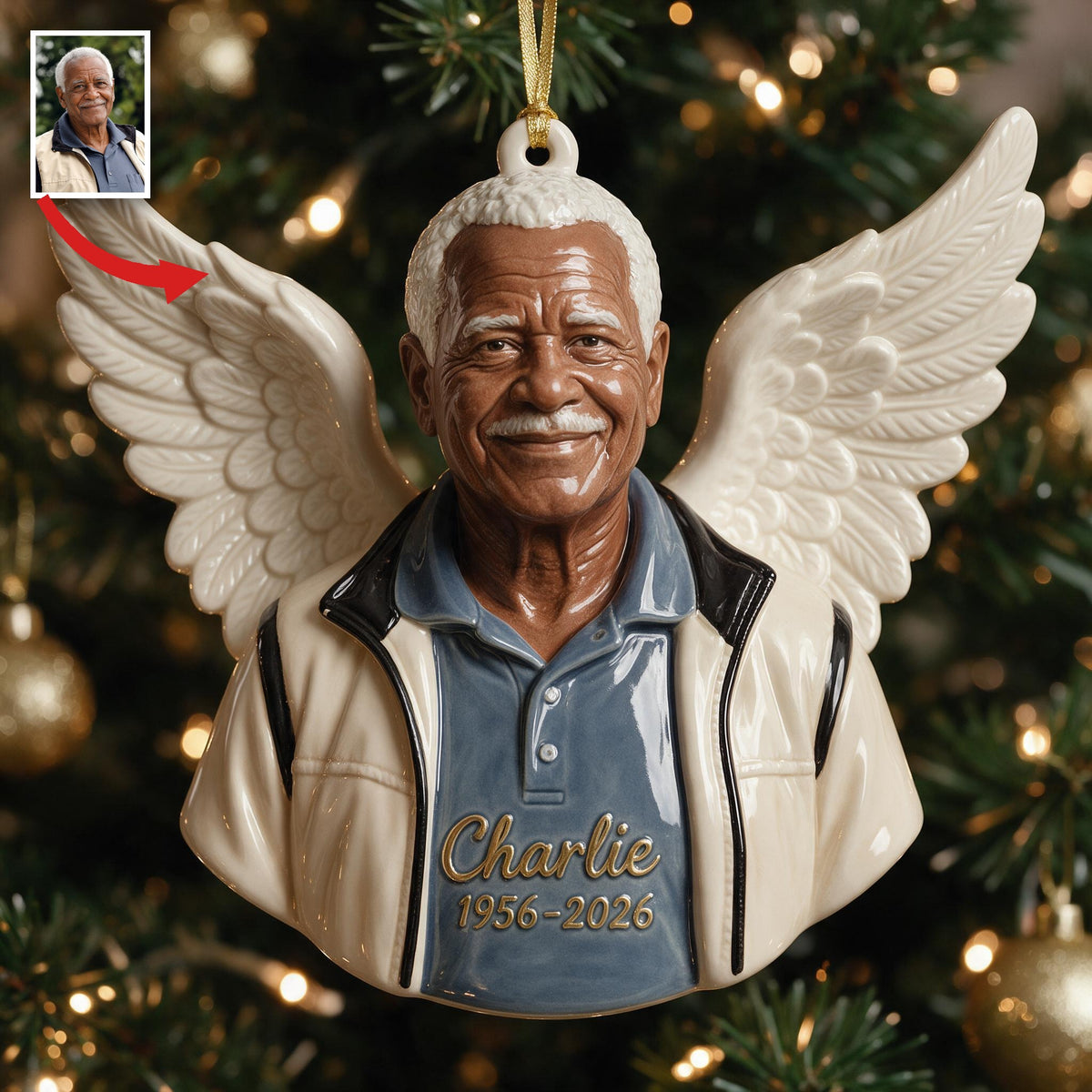 Personalized Christmas Older Black Man Grandpa 3D Memorial Ornament Keepsake