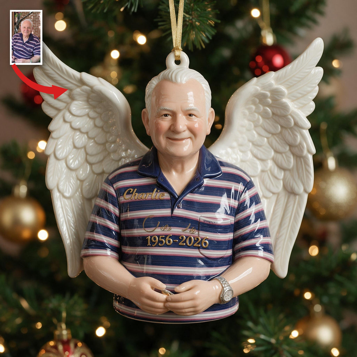 Personalized Christmas Older Man Grandpa Memorial 3D Ornament