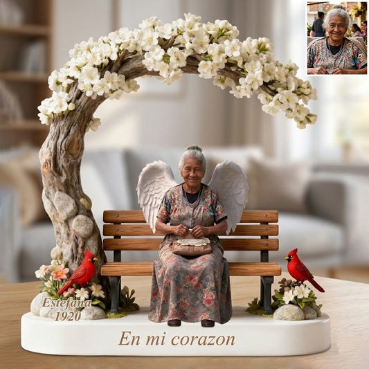 Figurine de banc commémoratif personnalisé - Statue diorama de souvenir funéraire, sympathie perte de grand-mère épouse ange souvenir familial